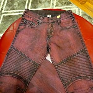 Men's size 30 deep red True Religion stretch denim jeans.